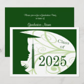 Groen en Wit Silhouet 2025 Afstudeerfeest Kaart (Voorkant / Achterkant)