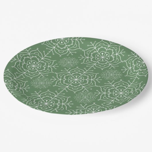 Groen en wit sneeuwvlok Kerstmis Papier bord (Gekanteld)