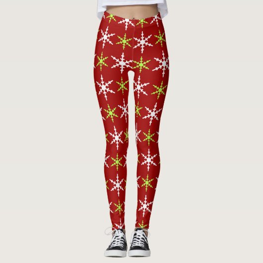 Groen en wit sneeuwvlokken leggings (Voorkant)