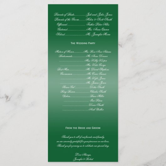 Groen en Wit Sneeuwvlokken Trouwprogramma Programmakaart (Achterkant)