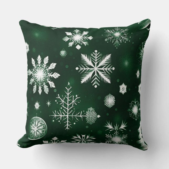 Groen en wit sneeuwvlokpatroon kussen (Voorkant)