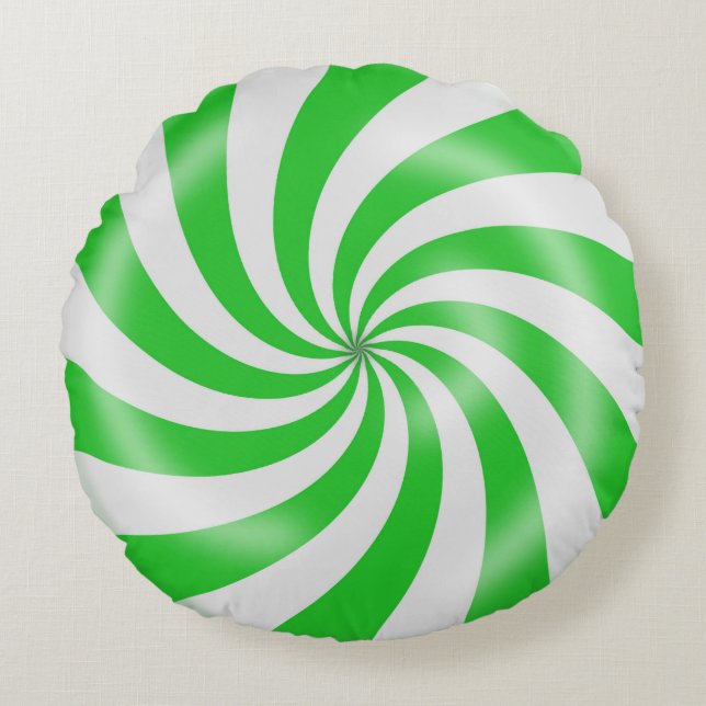 Groen en wit Snoep — Spiral Design Round Pillow Rond Kussen (Voorkant)