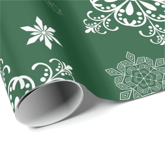 Groen en wit Snowflake patroon Cadeaupapier (Rol Hoek)