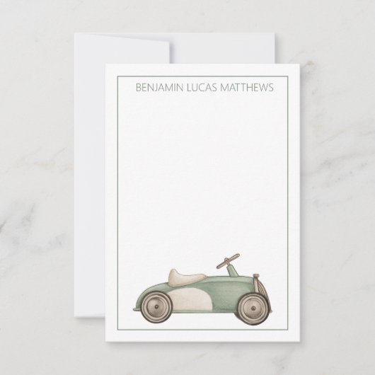 Groen en Wit  Speelgoed Auto Gepersonaliseerd Notitiekaartje (Voorkant)