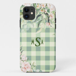 Groen en wit speldenham Floral Monogram Case-Mate iPhone Case