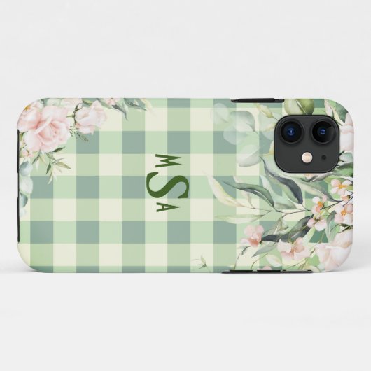 Groen en wit speldenham Floral Monogram Case-Mate iPhone Case (Achterkant (horizontaal))