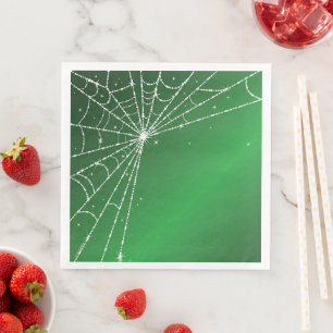 Groen en wit sprankelend diamanten spinnenweb servet