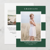 Groen en wit strepenpatroon Foto Afstuderen Aankondiging (Voorkant / Achterkant)