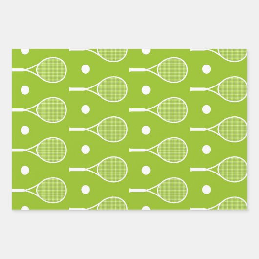 Groen en wit thema Rackets Balls Patroon Inpakpapier Vel (Voorkant 2)