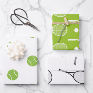 Groen en wit thema Rackets Balls Patroon Inpakpapier Vel