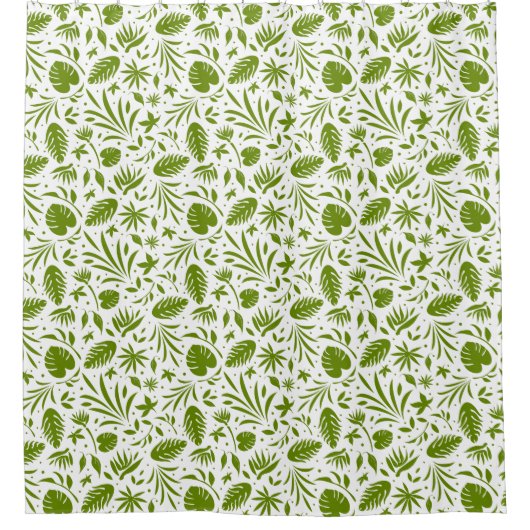 Groen en wit tropisch blad douchegordijn (Voorkant)