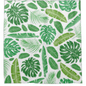 Groen en wit tropisch bladpatroon douchegordijn (Voorkant)