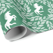 Groen en wit Unicorn Floral Leaf Pattern Cadeaupapier (Rol Hoek)