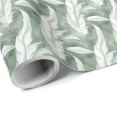 Groen en wit veerpatroon bruids- cadeaupapier (Rol Hoek)
