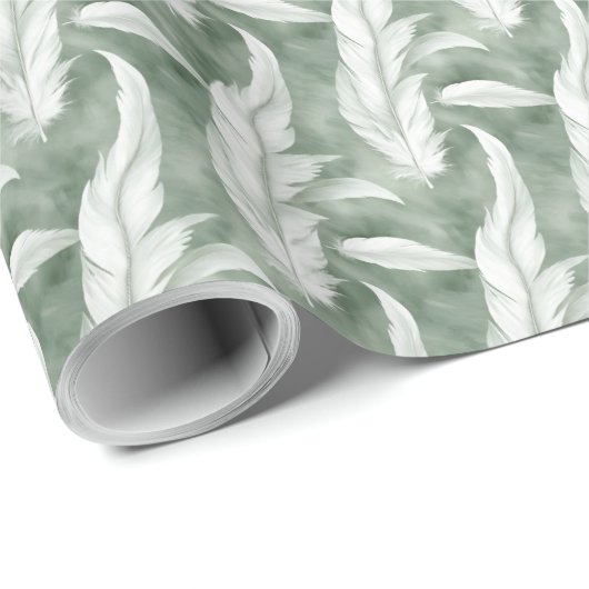 Groen en wit veerpatroon bruids- cadeaupapier (Rol Hoek)