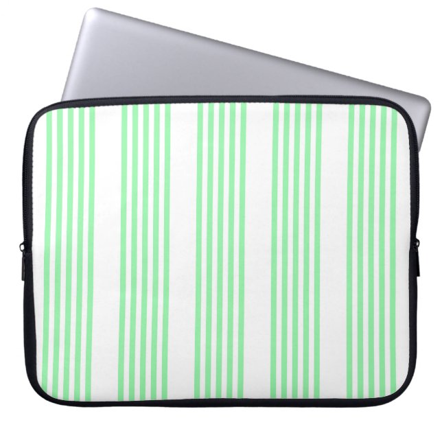 Groen en wit vijf strepen patroon laptop sleeve (Voorkant)