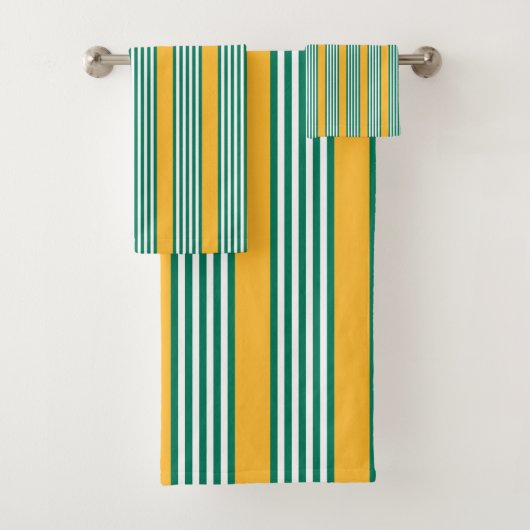 Groen en wit vijf strips met geel bad handdoek (Insitu)