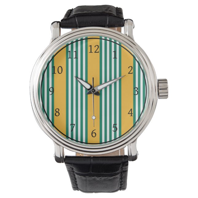 Groen en wit vijf strips met geel horloge (Voorkant)