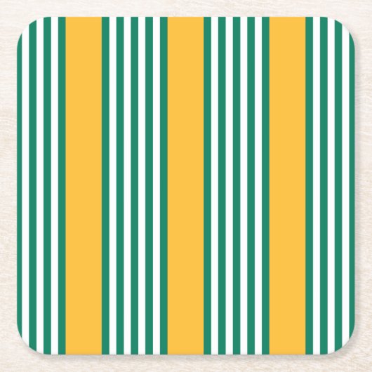 Groen en wit vijf strips met geel kartonnen onderzetters (Voorkant)