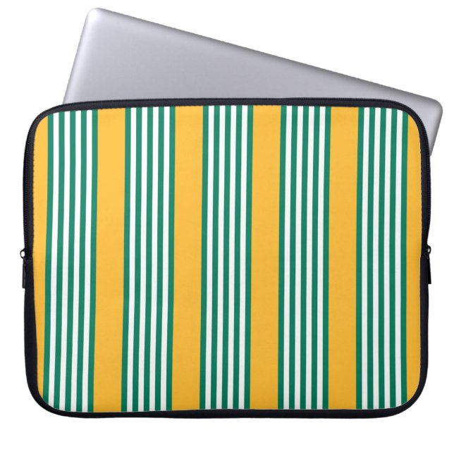 Groen en wit vijf strips met geel laptop sleeve (Voorkant)