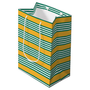 Groen en wit vijf strips met geel medium cadeauzakje