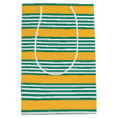 Groen en wit vijf strips met geel medium cadeauzakje (Voorkant)