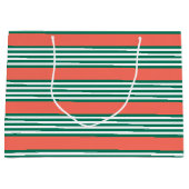 Groen en wit vijf strips met koraal groot cadeauzakje (Voorkant)