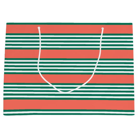 Groen en wit vijf strips met koraal groot cadeauzakje (Voorkant)