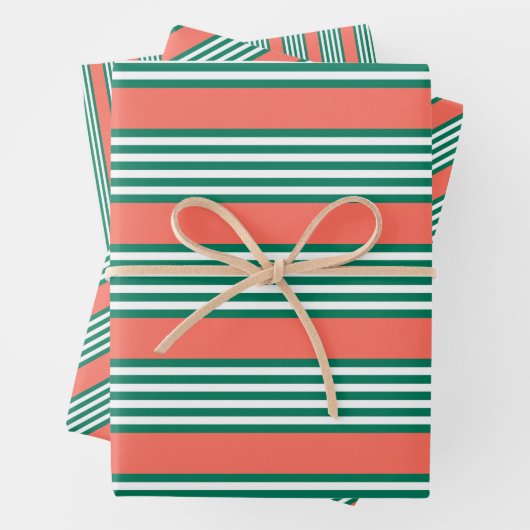 Groen en wit vijf strips met koraal inpakpapier vel (In situ)