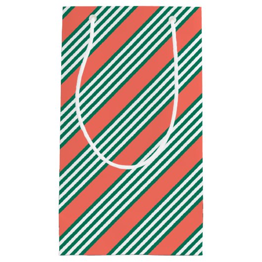 Groen en wit vijf strips met koraal klein cadeauzakje (Voorkant)