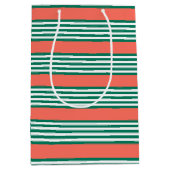 Groen en wit vijf strips met koraal medium cadeauzakje (Voorkant)