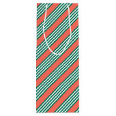 Groen en wit vijf strips met koraal wijn cadeautas (Achterkant)