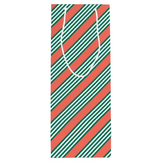 Groen en wit vijf strips met koraal wijn cadeautas (Achterkant)