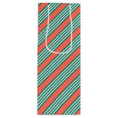 Groen en wit vijf strips met koraal wijn cadeautas (Voorkant)