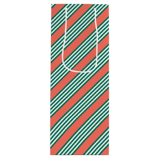 Groen en wit vijf strips met koraal wijn cadeautas (Voorkant)
