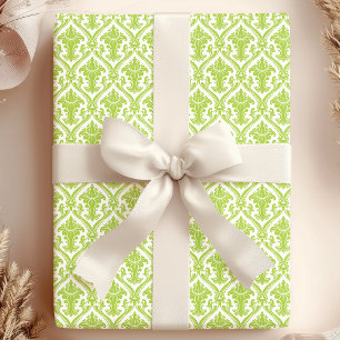 Groen en wit vintage damastpatroon cadeaupapier