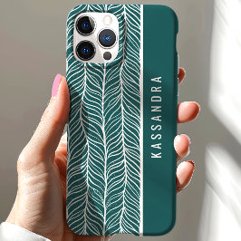 Groen en wit visgraatpatroon gepersonaliseerde naa iPhone 15 case