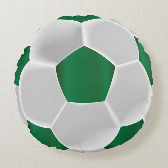Groen en wit Voetbal Rond Kussen (Voorkant)