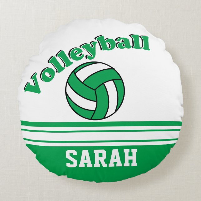 Groen en wit Volleybal | Personaliseren Rond Kussen (Voorkant)