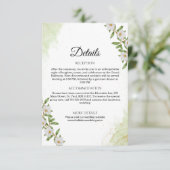 Groen en Wit Waterverf Bloemen Trouwdetails Informatiekaartje (Staand voorkant)