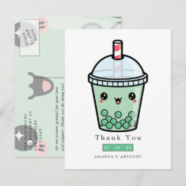 Groen en wit waterverf bloemendank voor het huweli briefkaart