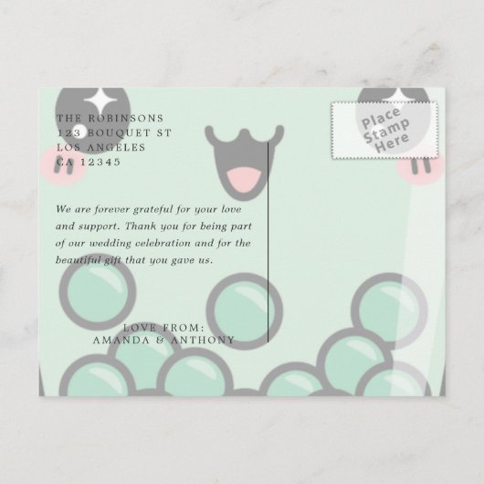 Groen en wit waterverf bloemendesign trouwkaarten  briefkaart (Achterkant)