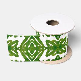 Groen en Wit Waterverf Borstel Swirl Pattern Satijnen Lint