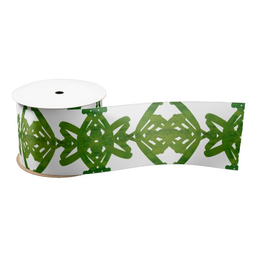 Groen en Wit Waterverf Borstel Swirl Pattern Satijnen Lint (Spoel)