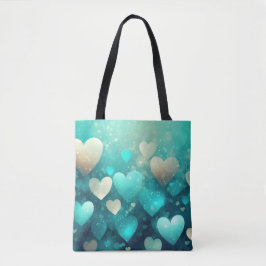 GROEN EN WIT WATERVERF VALENTIJN HARTEN TOTE BAG