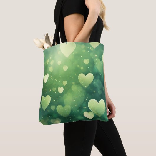 GROEN EN WIT WATERVERF VALENTIJN HARTEN TOTE BAG (Dichtbij)