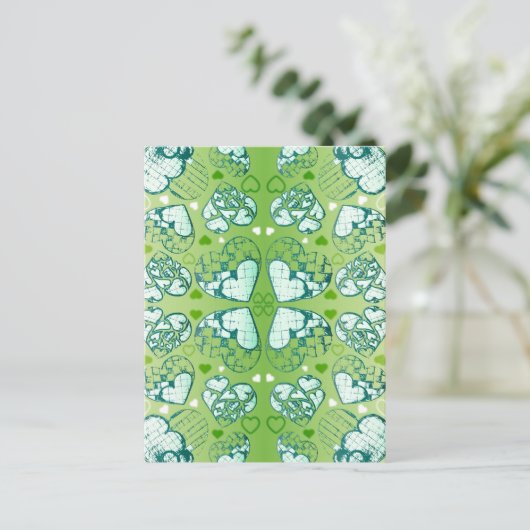 Groen en wit Wimysisch Romantisch Kunstpatroon Briefkaart (Staand voorkant)