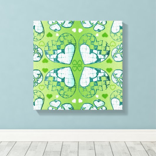 Groen en wit Wimysisch Romantisch Kunstpatroon Canvas Afdruk (Insitu (Houten vloer))