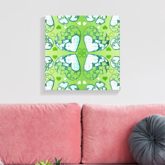 Groen en wit Wimysisch Romantisch Kunstpatroon Canvas Afdruk (Insitu (Woonkamer))