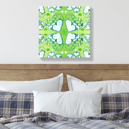 Groen en wit Wimysisch Romantisch Kunstpatroon Canvas Afdruk (Insitu (Slaapkamer))